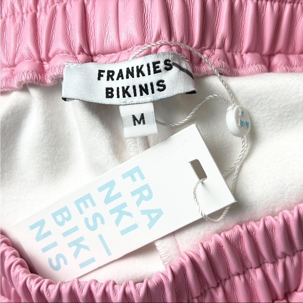 NWT FRANKIES BIKINIS Bubblegum Pink Vegan‎ Leather High Waisted Pull On Shorts M - Picture 7 of 10